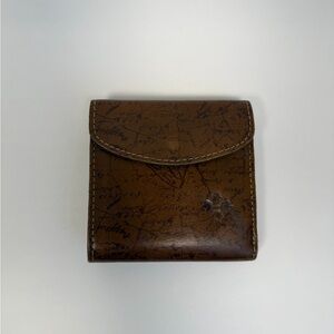 Patricia Nash Leather Wallet Vintage Map Print Kiss Lock Coin Purse Brown Bifold